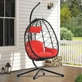 thumbnail image 3 of SYNGAR Egg Chair with Stand, Wicker Swing Chair, Patio Hammock Chair with Soft Cushion, Indoor Outdoor Balcony Bedroom Basket Hanging Lounge Chair, Heavy Duty Frame for 300 lbs Capacity, Red, D6518, 3 of 9