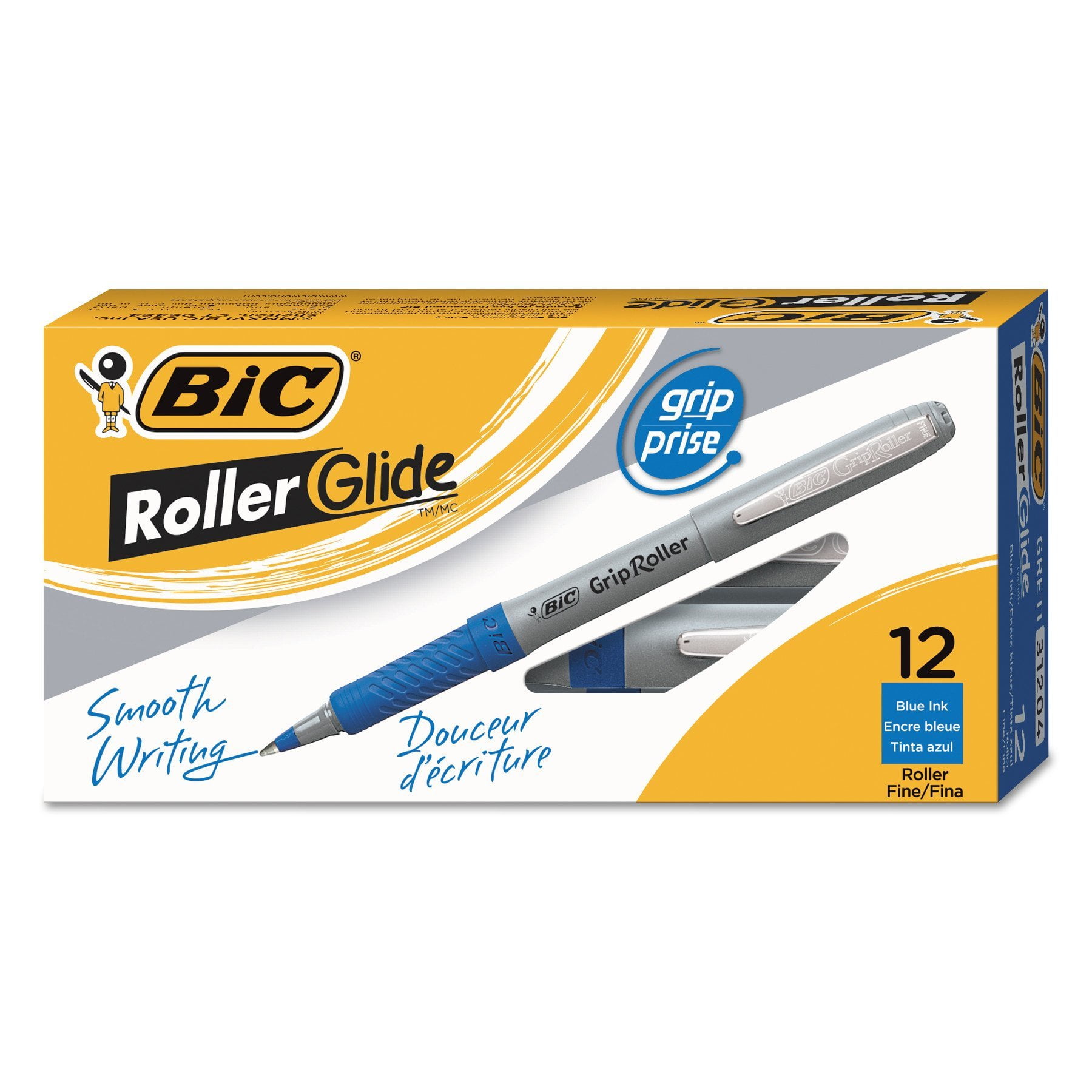 12-Count color azul Micro punta fina BIC Grip Stick bolígrafo Roller 0,5 mm