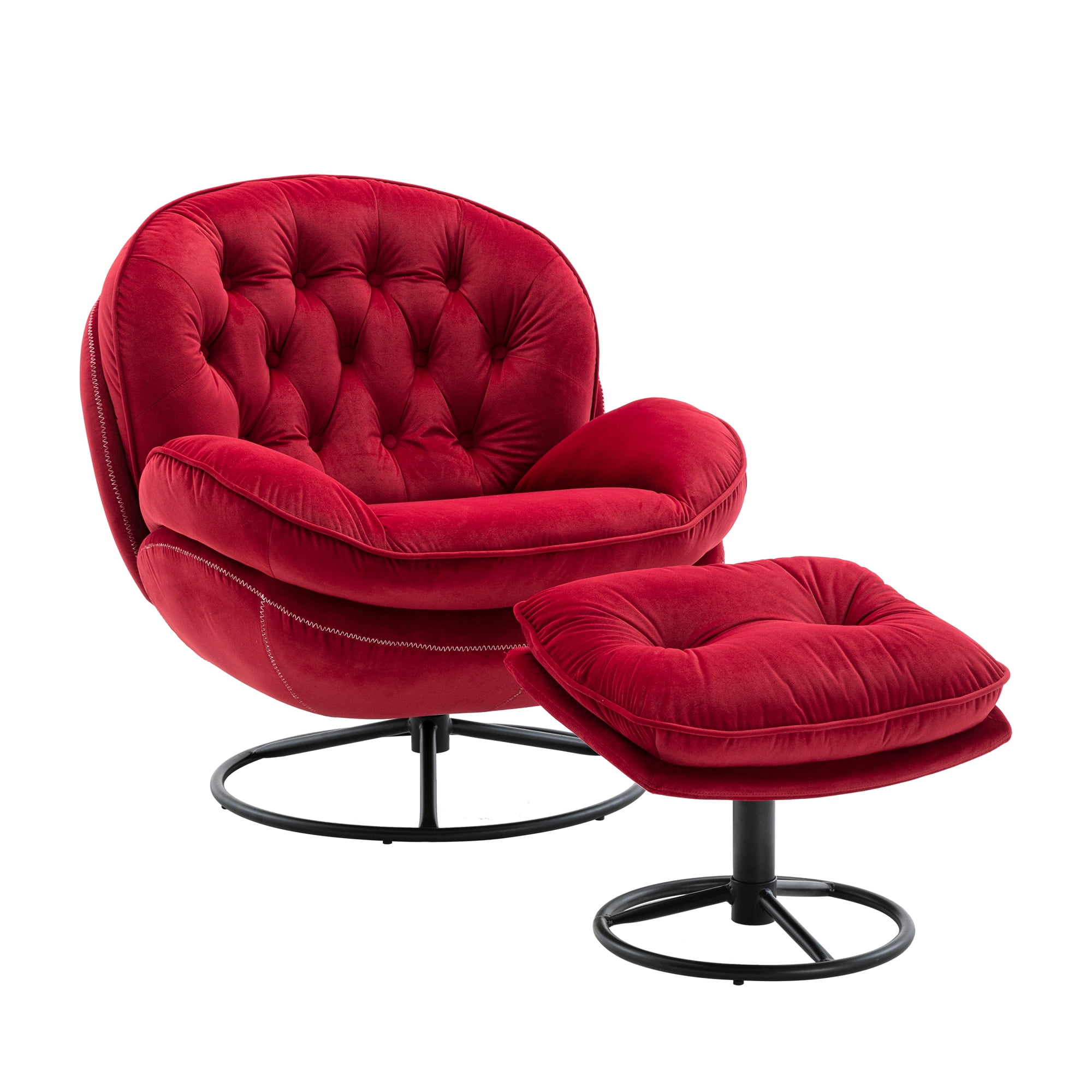Swivel Accent Chair with Ottoman, Velvet Accent chair with Footrest