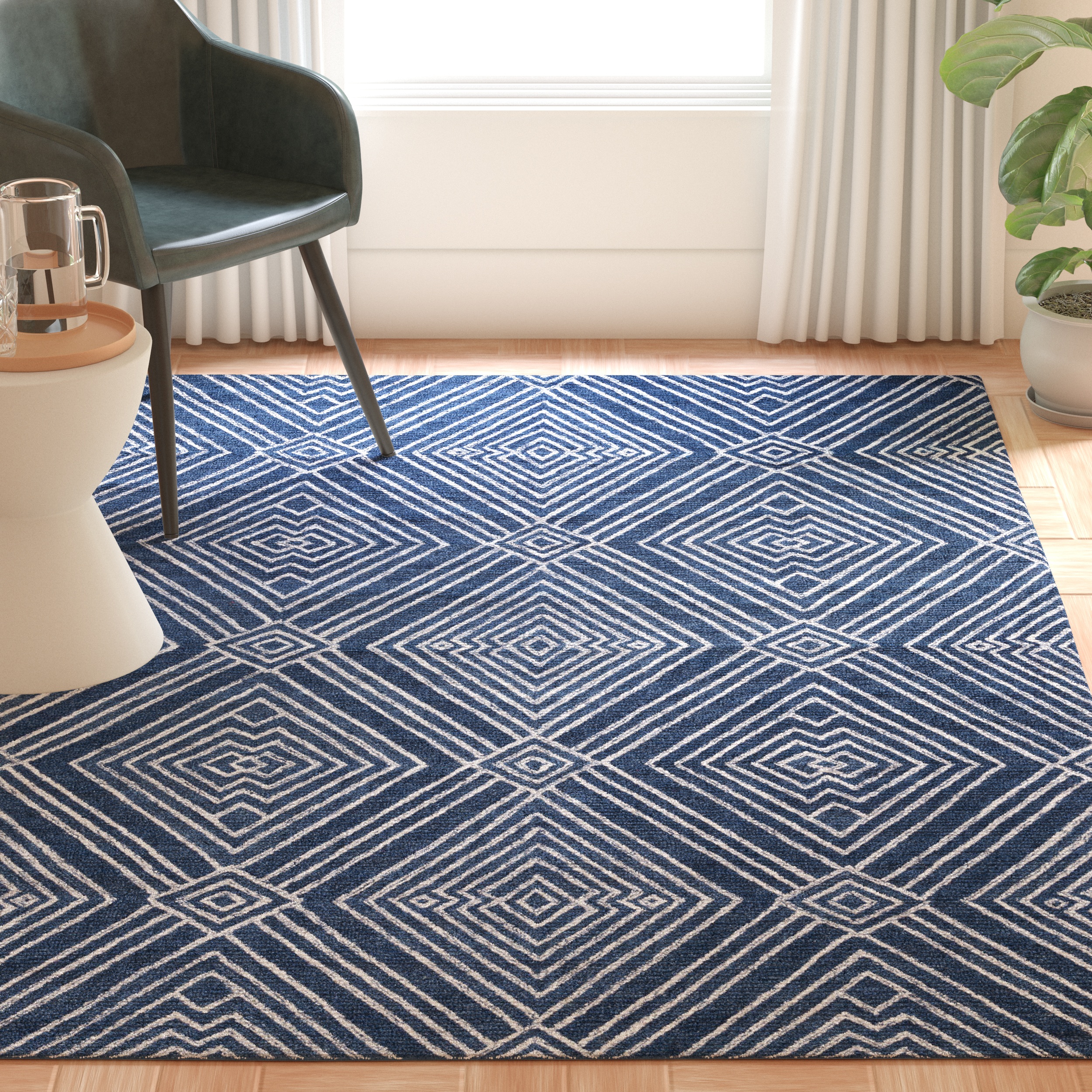 SAFAVIEH Micro-Loop Colton Geometric Area Rug, Navy/Ivory, 5' x 8'