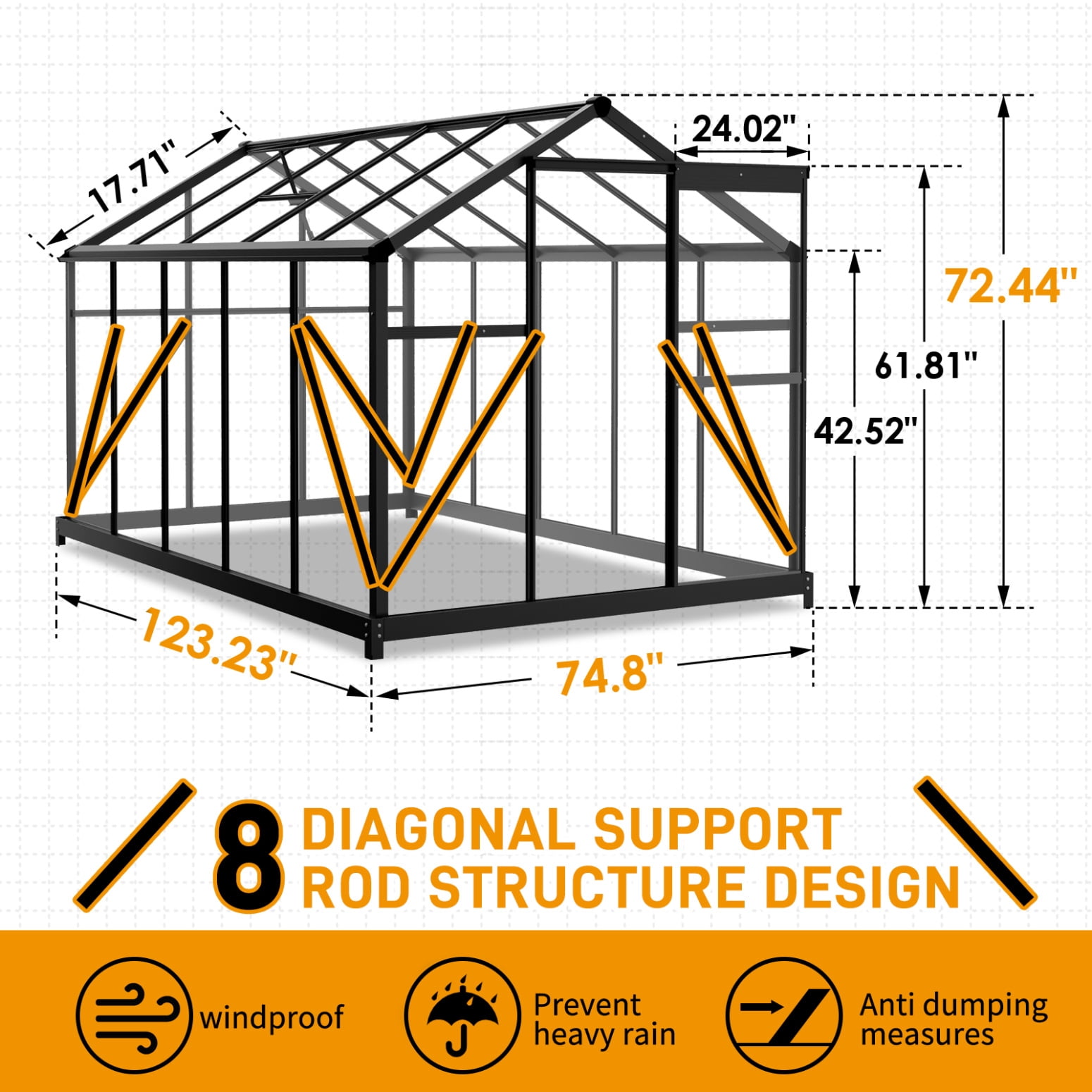 6x10 FT Greenhouse for Outdoors, Polycarbonate Greenhouse with Roof Vent and Sliding Door, Aluminum Large Walk-in Greenhouse for Outside Garden Backyard, Black