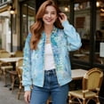 thumbnail image 2 of Xixirimido Womens Bomber Jacket Cropped Zip Up Varsity Jacket Loose Fit Casual Coat Lightweight Fall Winter Outwear With Pockets, Dragonfly Wisteria Flowers Blue, Medium, 2 of 7