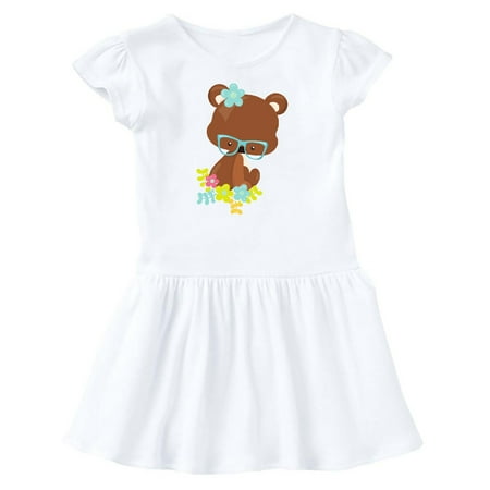 

Inktastic Hipster Bear Bear With Glasses Flowers Gift Baby Girl Dress