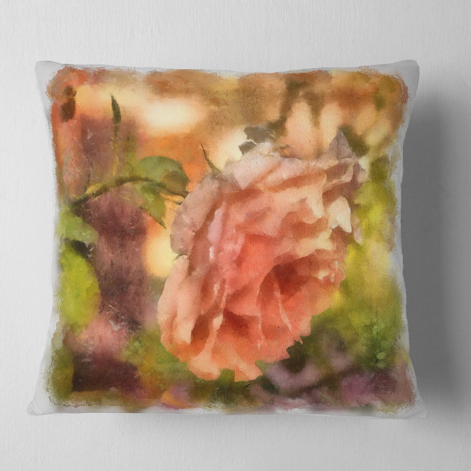 Designart Full Bloom Orange Rose Watercolor - Floral Throw Pillow - 18x18