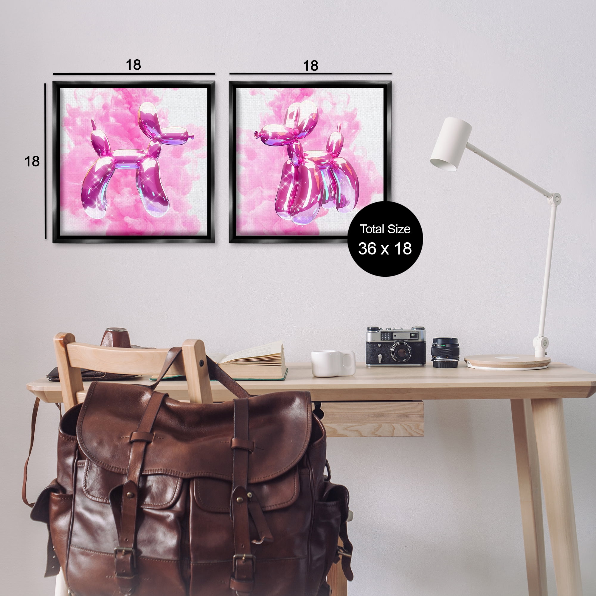 Stupell Industries Sparkle Balloon Dogs Abstract Painting Black Floater Framed Canvas Art Print Wall Art, 18 x 18, Set of 2