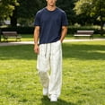 thumbnail image 5 of Elvqul Mens Pants Big and Tall Mens Elastic Waist Joggers Drawstring Outdoor Pants with Pockets Sports Casual Loose Printed, 5 of 9