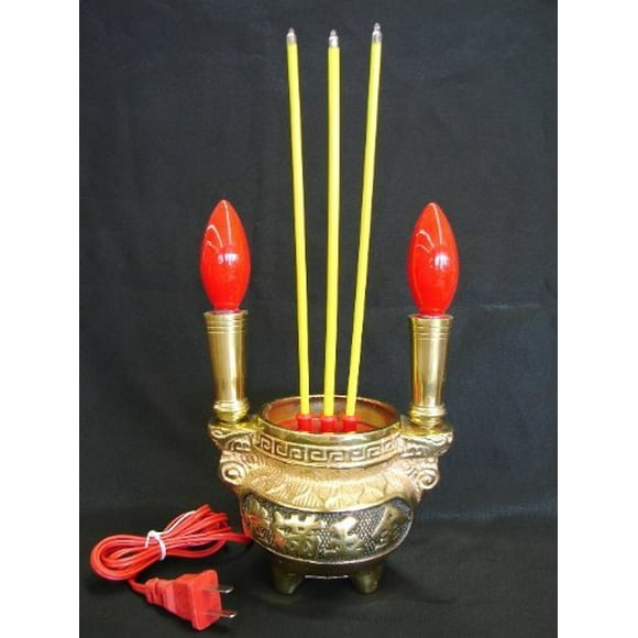 Feng Shui Import LLC 2864 Metal Incense Burner with Electric Lights and Candles