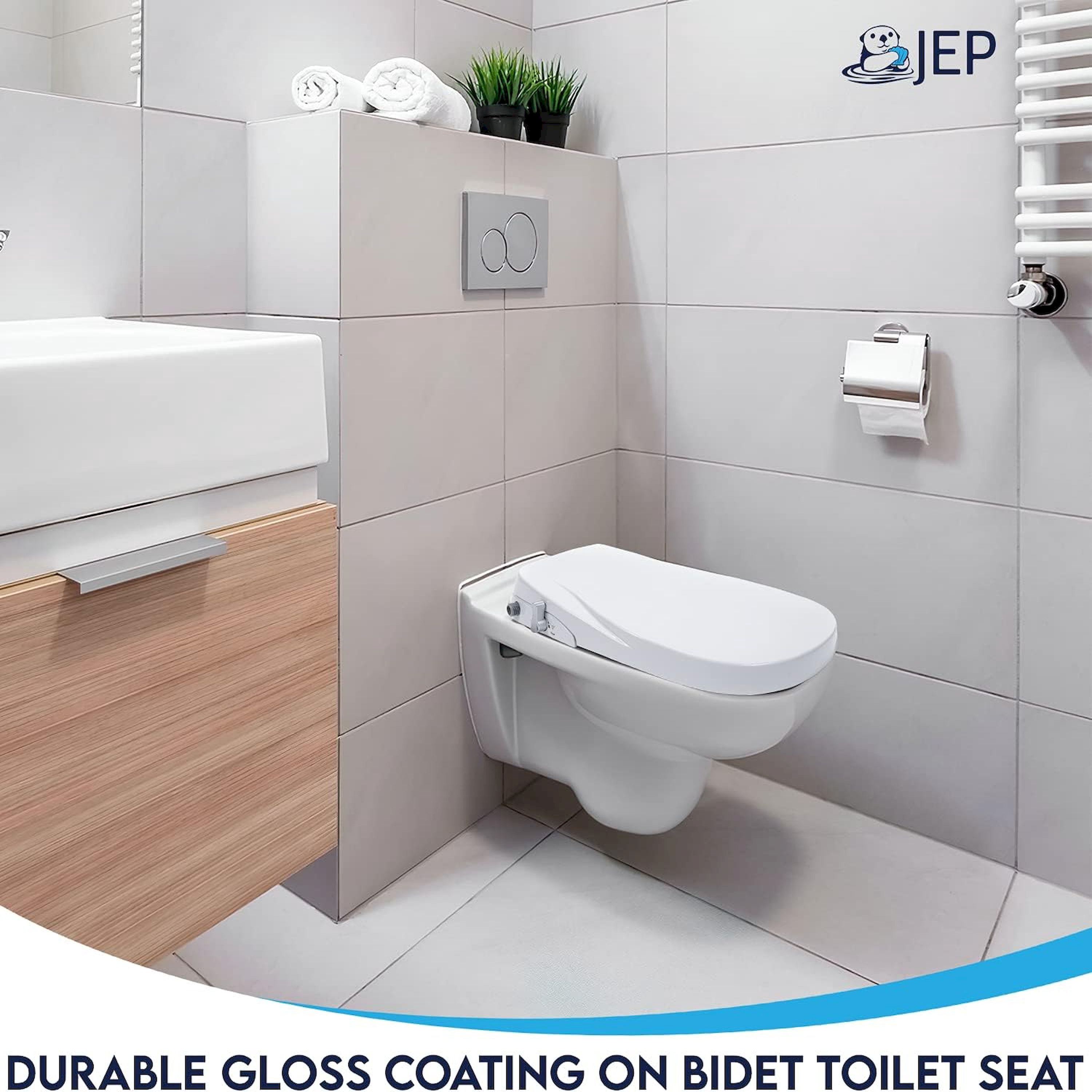 JEP101V Dual Nozzle Manual Bidet Toilet Seat for Round Toilets with Soft Close Seat and Cover | Bidet Seat for Rear & Feminine Cleaning, Easy to Install, Convenient, and Power Free