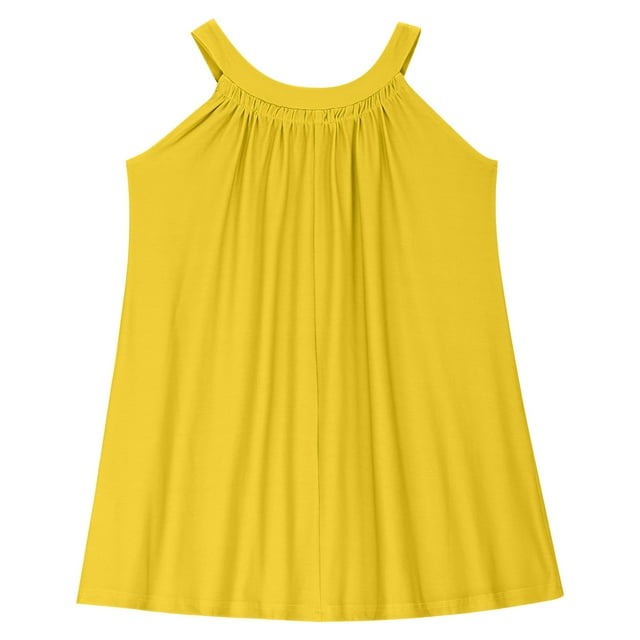 Bwiyojiz Tailles Mode 110-160 Robe Sans Manches à Col Rond Tout-Petits Enfants Mignonne Couleur Unie Camisole Extensible Ligne a Bretelles, 4 Ans, Cadeaux pour la Maison, Jaune