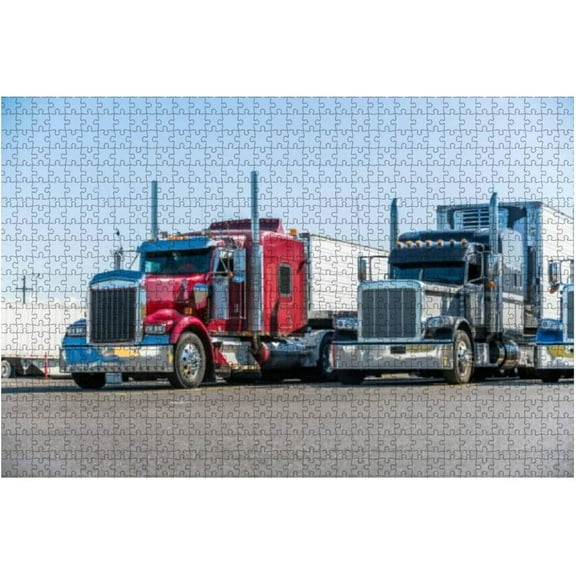 Jigsaw Puzzle 500 Pieces for Adults Beginners Bonnet Big rigs semi Trucks with Reefer semi Trailers Wooden Puzzle Artwork Intellective Educational Family Gifts 20.5 x 15 In