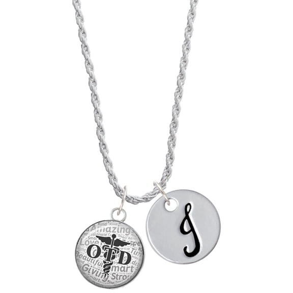 Delight Jewelry Silvertone Domed Black OTD Silvertone Script Initial Disc - J - Charm Necklace, 20"+3"