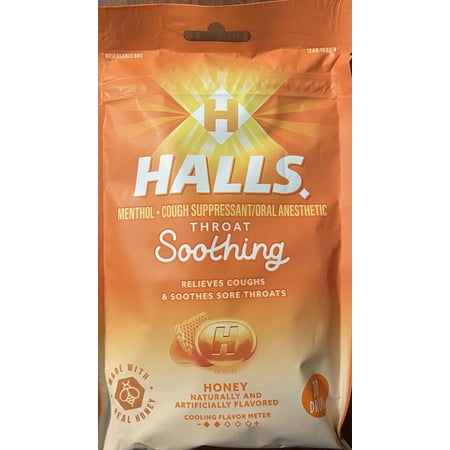 Halls HONEY Throat Soothing Lozenges Menthol Cough Suppressant 30 Drops - NEW