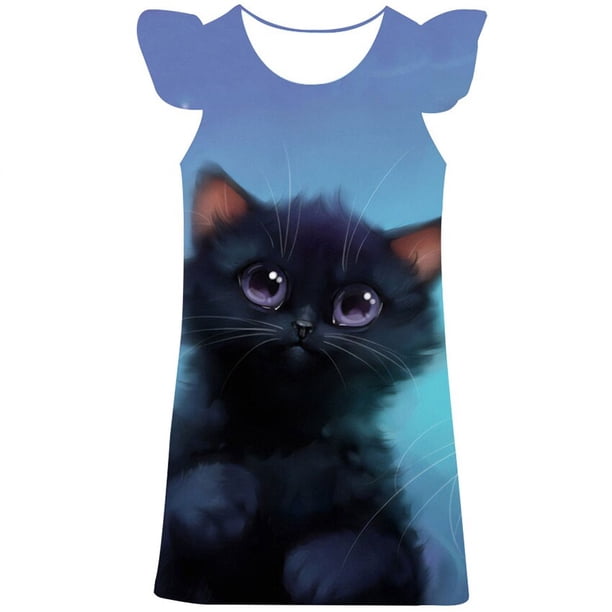 Elegante vestido de gato para niñas, fiestas de boda, Princesa, Vestidos informales de dibujos animados, ropa para niños, faldas de moda de animales para niños, Vestidos9T Gao Jinjia LED