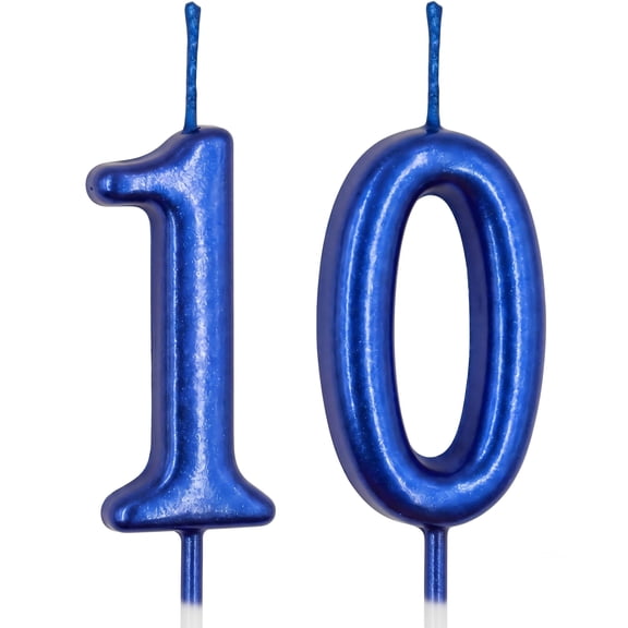10th Birthday Cake Candle, Number 10 Cake Topper, Happy Birthday Party Supply, Ideal for Birthday Celebions, Anniversary Events, Family Parties, Dessert Table Decor, Blue