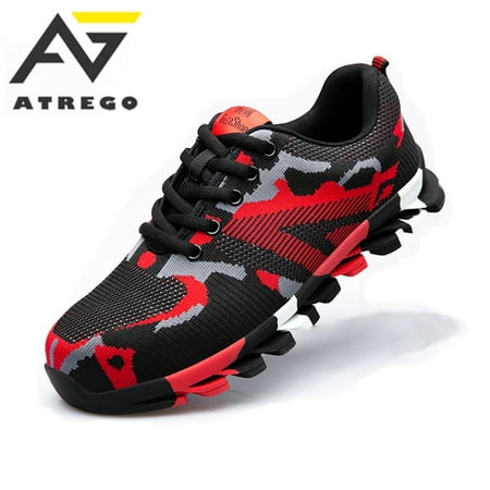 AtreGo Men's Work Safety Boots Steel Cap Steel Toe Breathable Mesh Camouflage Outdoor Protective Shoes for Working Hiking