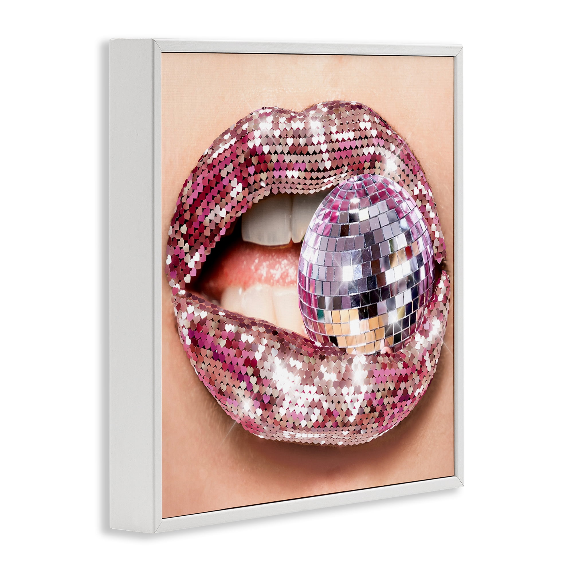 Stupell Industries Biting Disco Ball Novelty Painting White Framed Art Print Wall Art, 12 x 12