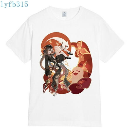 Anime Hu Tao Genshin Impact T-Shirts Men Women White Short Sleeve Tops TEE #8
