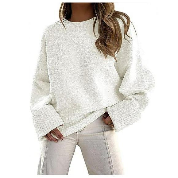Aocisk Women Fashion Knit Sweater Thick Thread Pullover Turtleneck Top for Autumn Winter White S