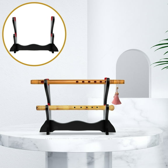 Luxshiny Black Flute Display Rack Wooden 1Pcs 14.54X10.22X3.14in