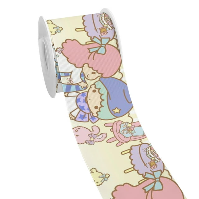 Japanese Cartoon Sanrio Little Twin Star Design Printed Grosgrain Satin Ribbon for Gift Wrapping Hair Bow 50 Yards Jiayi