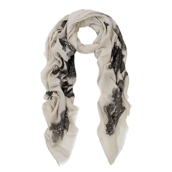 Premium Elegant Night Owl Frayed End Scarf Wrap