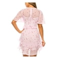 thumbnail image 2 of B DARLIN Womens Pink Sheer Zippered Ruffled Lined Fitted Printed Flutter Sleeve V Neck Short Party A-Line Dress 13\14, 2 of 4