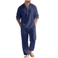 thumbnail image 2 of Timegard Lounge Sets for Men 2 Piece Lapel V Neck Button Shirts Loose Pants Lightweight Fall Travel Outfits, 2 of 9