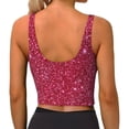 thumbnail image 3 of Haiem Red Glitter Pattern Womens Sports Bra - U Neck Padded Low Impact Yoga Bra Workout Crop Top Gym Moisture-Wicking Workout Vest -Small, 3 of 9
