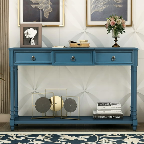 TOPCHANCES Console Sofa Table Sideboard with 3 Drawers with Projecting Drawer and Bottom Long Shelf for Living Room, Entryway/Hallway, Bedroom (Antique Navy)