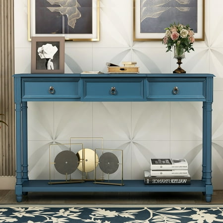 Console Table Sideboard With 3, Navy Console Table With Drawers