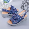 thumbnail image 4 of Womens Espadrilles Wedge Sandals, Bow Tie Platform Open Toe Shoes, Beach Open-Toe Anti-Slip Sandals, Leisure Summer Shoes, Ankle Strap Sandals Dark Blue 8.5, 4 of 5