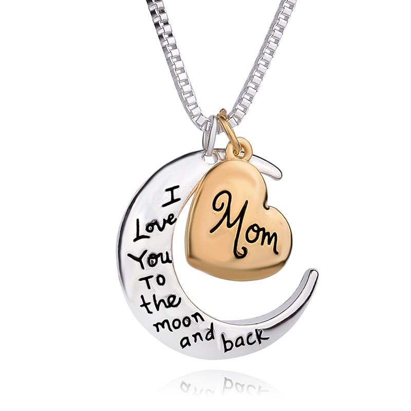 Tending Mothers Day Gifts Three Tone Necklace Silver Gold Bronze Crescent Moon Earrings I Love You to the Moon and Back Pendant