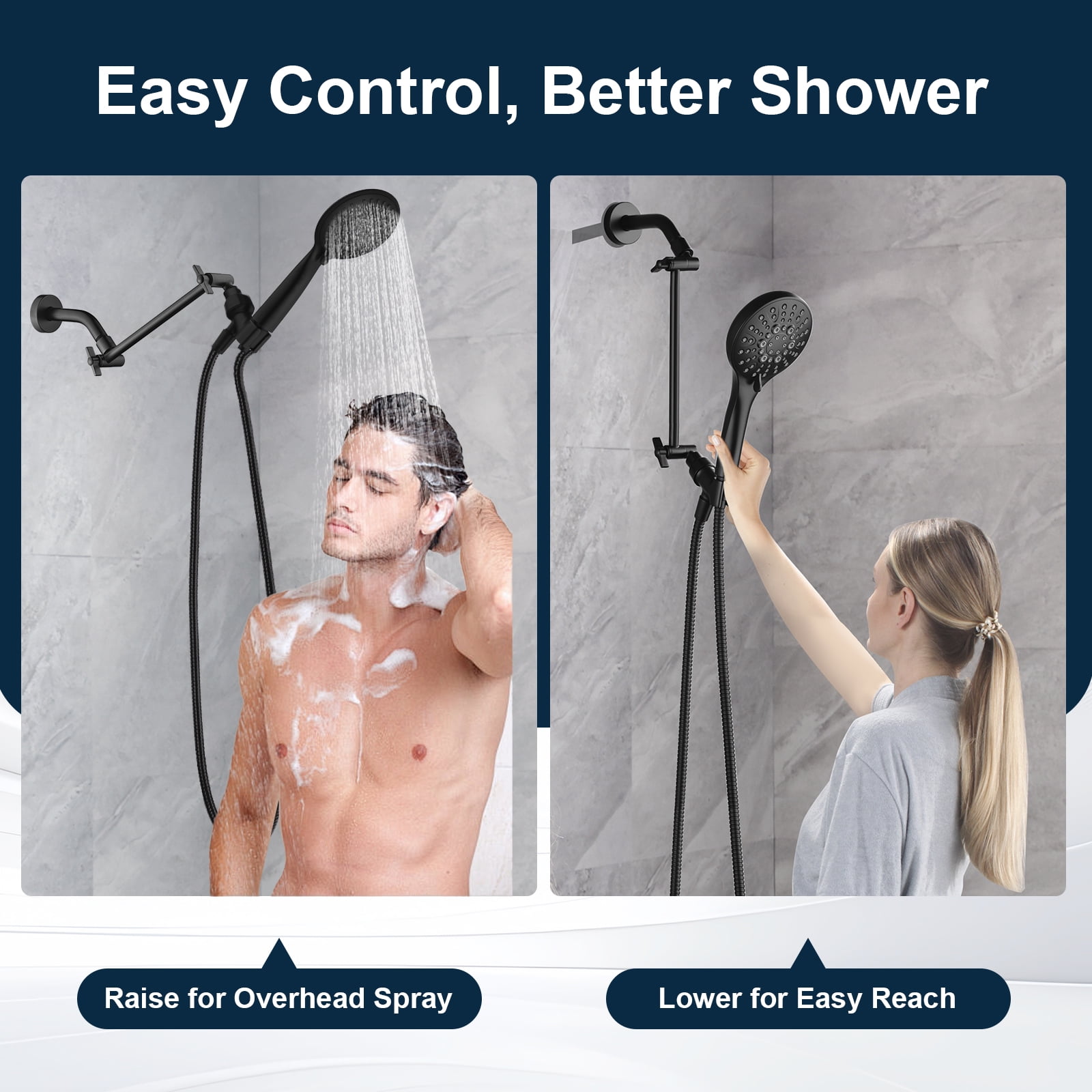 Bright Showers Brass Shower Arm Extender for Rain & Handheld Shower Head, 5” Universal Shower Head Extension Arm, Height & Angle Adjustable, Chrome