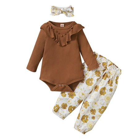 

uukiA Infant Baby Girl 3-24 Months Pants Set Pit Long Sleeve Harley Print Trousers Scarf 3 Piece Outfit