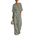 thumbnail image 3 of Women's V-Neck High Waist Jumpsuit with Batwing Sleeves - Abstract Print Loose Wide Leg Romper, Boho Casual Vacation Long Overalls Army Green L, 3 of 8