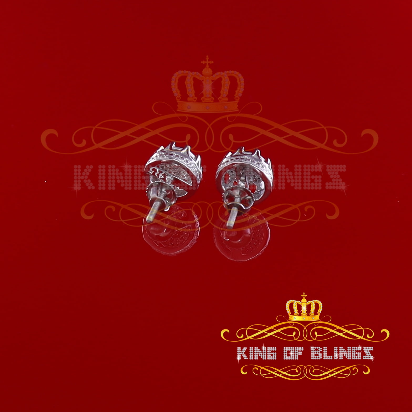 King of Bling's 925 Sterling Silver 0.18ct Diamond For Women's/ Men's White Stud Round Earrings