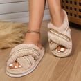 thumbnail image 5 of Miqool Womens Criss Cross Plush Fuzzy House Slippers Soft Footbed Open Toe Memory Foam Flat Slip On Cozy Slides, 5 of 6