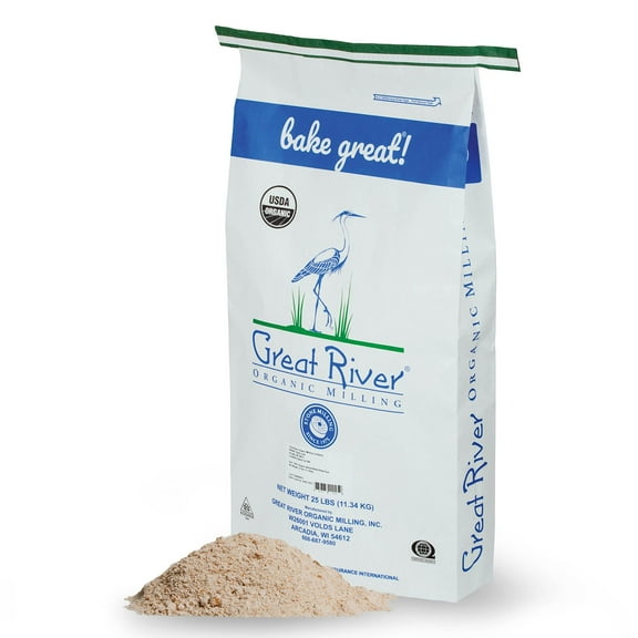 Great River Organic Milling Organic Spelt Flour  Whole Grain Ancient Wheat Flour  USDA Organic, Non-GMO, Kosher  High Fiber, Mild Flavor  Ideal for Baking Breads, Muffins & More  25 Lb Pack of 1