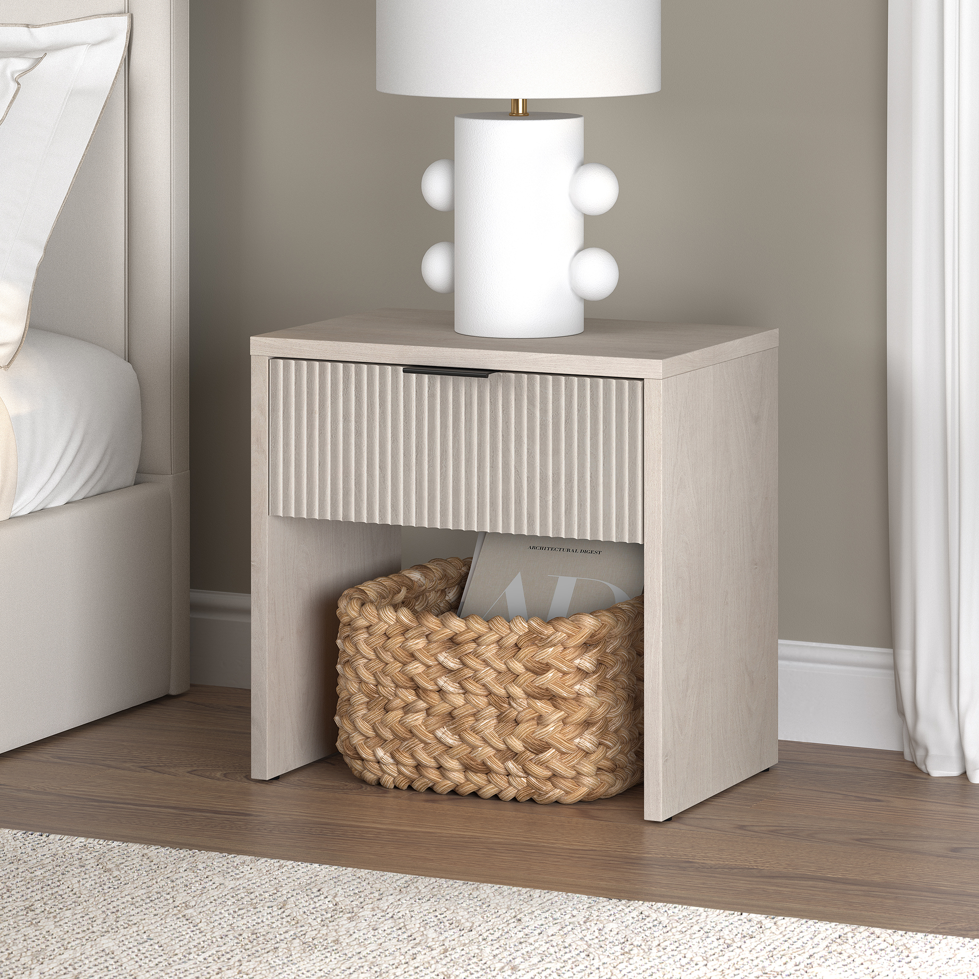 Kenslow 24" Wide Rectangular Fluted Nightstand in Alder White