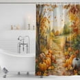 thumbnail image 3 of Fall Oil Painting Shower Curtain, Waterproof Shower Curtains for Bathroom, Thanksgiving Pumpkin Maple Leaf Country Washable Fabric Bathtub Curtain Set Bath Decor with 12 Hooks 72"x78", 3 of 8
