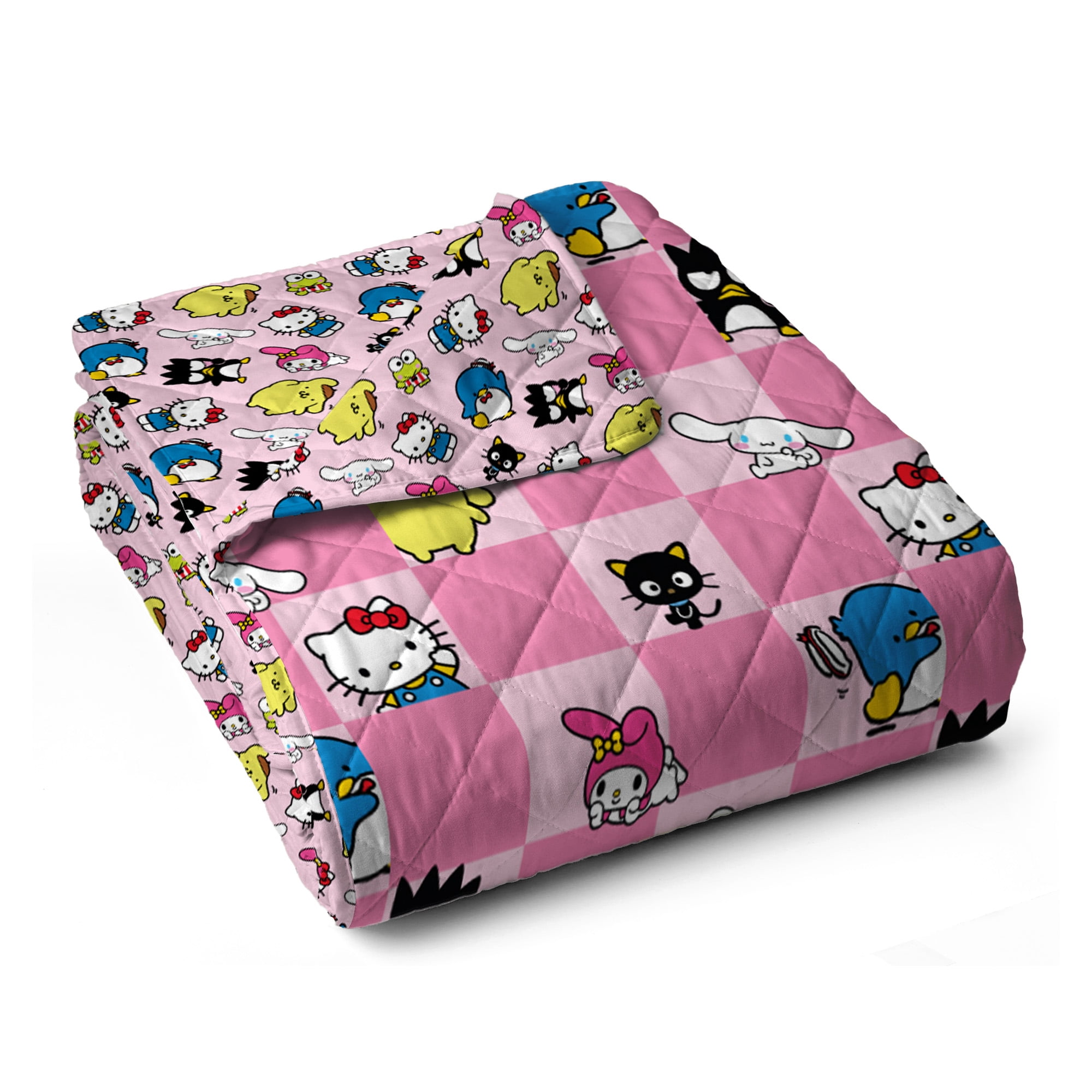 Hello Kitty & Friends Check Quilted Throw Blanket 60x80 inches, Kids Character Bedding