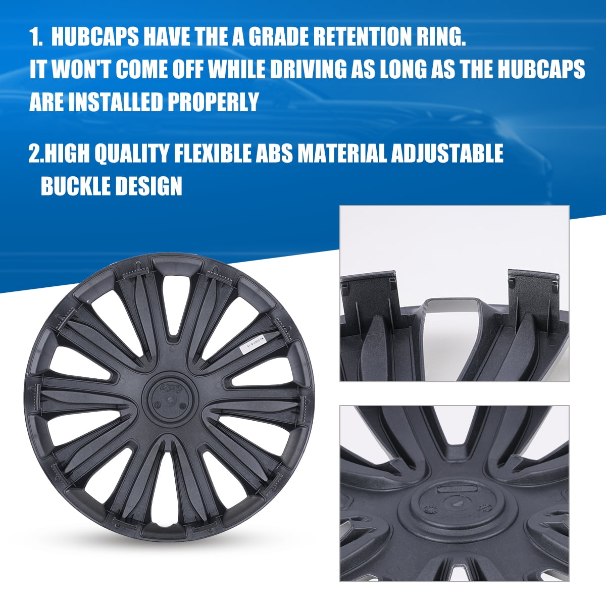 (Set Of 4) 14" Universal Hubcaps,Wheel Rims Cover R14 Hubcaps,Snap On Car Pickup Truck SUV,Wheel Covers,ABS&PC Material,Lacquer