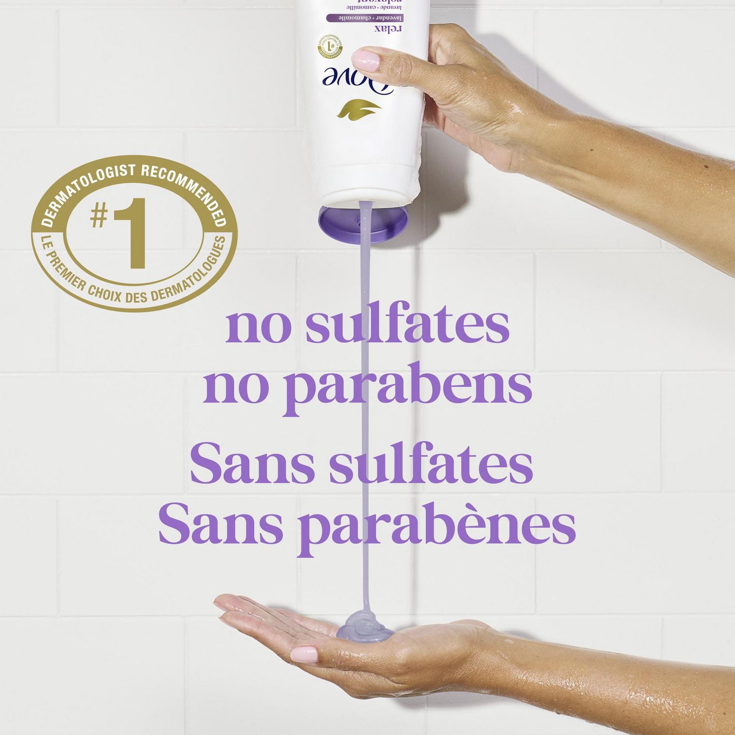 Dove Nettoyant Corporel Relaxant à l'Huile de Lavande et à la Camomille, Hydratation 24h pour une Peau Douce comme une Lotion