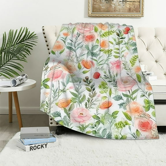 JEUXUS Floral Blanket Flower Blanket Botanical Spring Flowers Blanket Floral Throw Blanket Soft Cozy Warm Plush Flannel Blanket Gift for Woman Flower Lover Couch Bed Living Room Decor