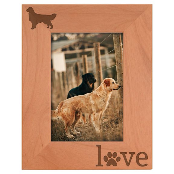 ThisWear Golden Retriever Gifts Paw Prints Dog Owner Natural Wood Engraved 4x6 Portrait Picture Frame Wood