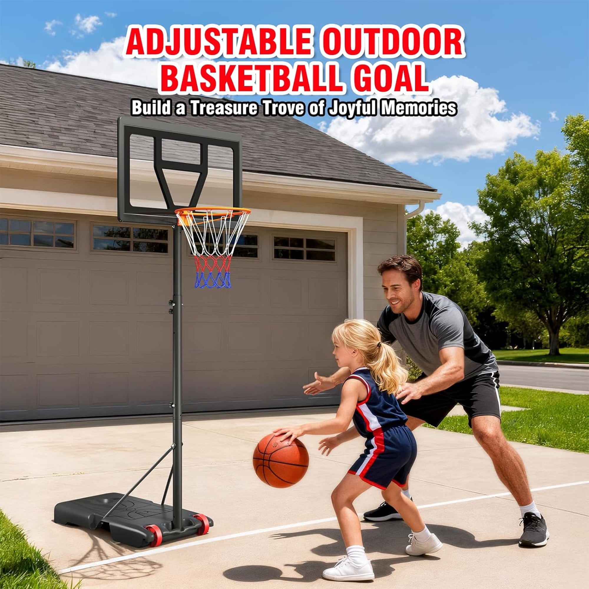 Toremore 29In. Portable Basketball Hoop, Outdoor 3-7 FT Height Adjustable Basketball Goal System with Shatterproof Backboard for Kids Youth Teens in Backyard/Driveway/Indoor