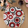 thumbnail image 3 of Red Grey Abstract Round 15 Inch Placemats Set of 6, Modern Geometric Polka Dot HeatResistant Non Slip Place Mats for Dining Table, Wipeable Braided Kitchen Table Mats for Housewarming, 3 of 9