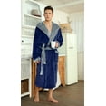 thumbnail image 5 of U2SKIIN Mens Fleece Robe with Hood, Mid Length Plush Shawl Collar Two Tone Bathrobe,(Navy/Light Grey, S/M）, 5 of 6