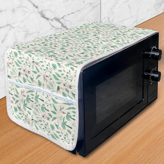 Rural Microwave Oven Cover, Vietnamese People in the Rainforest Palm Trees Exotic Jungle Foliage Travel, Water Resistant Organizer with Pockets for Kitchen, 36" x 12", Seafoam Rose Ivory, by Ambesonne
