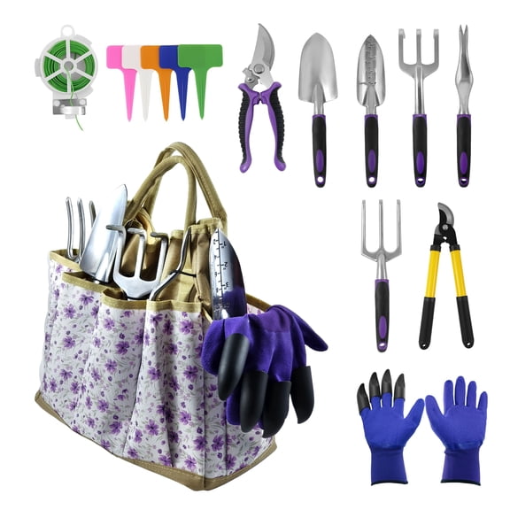 Gardening Tool & Accessory Set with Purple Floral Pattern - 41 Pieces